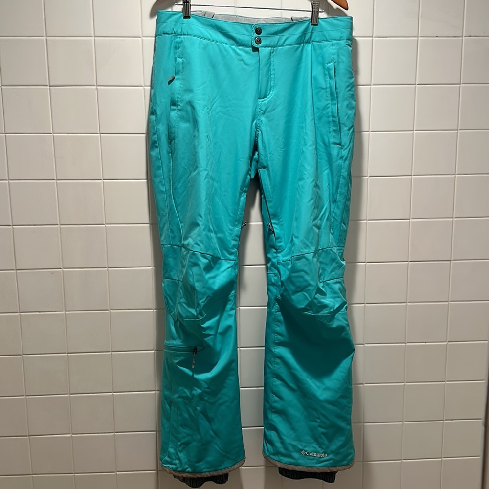 Columbia Women Snow Pants Large Aqua Omni-Heat Lined Insulated & Puffy RN#69724